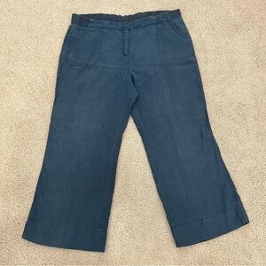 J Jill Pure Jill 100% Linen Wide Leg Blue Pants size large